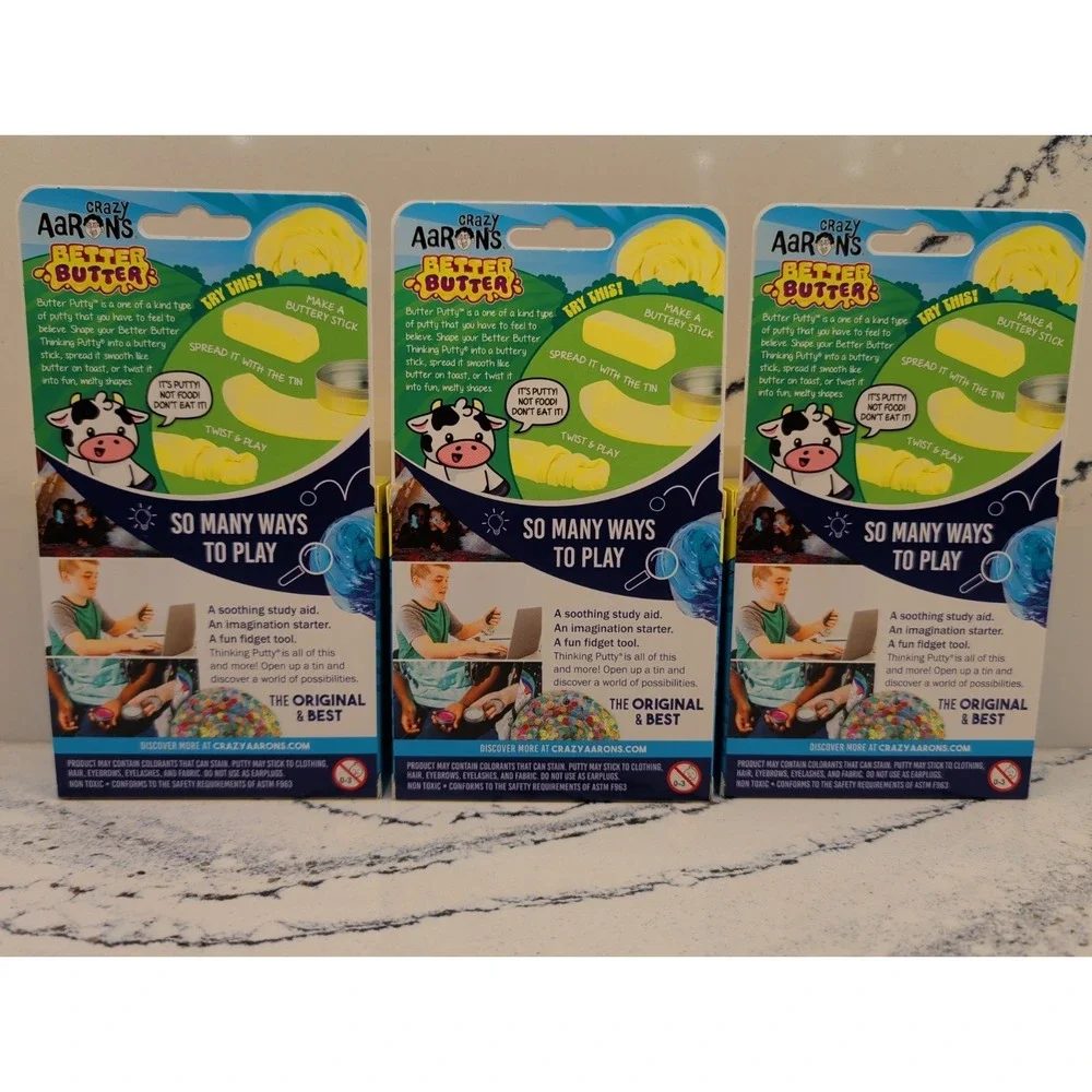LOT OF 3 Aaron's Crazy Better Butter Thinking Putty Tin TIKTOK VIRAL NEW